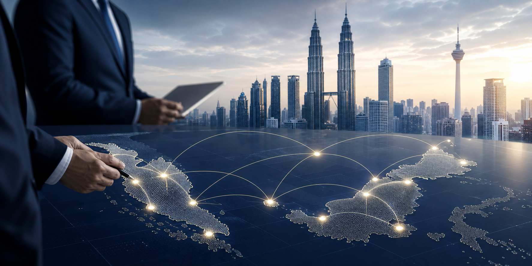 Regional business reach and network collaboration concept
